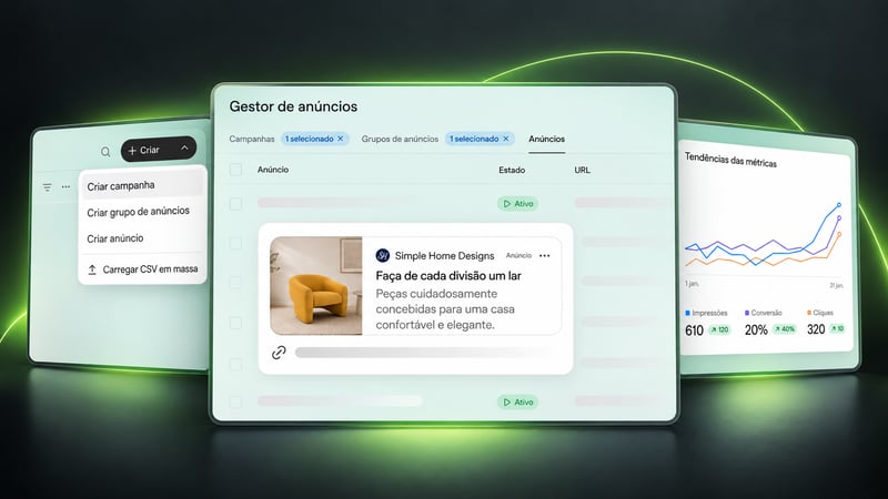 Gestor de ChatGPT Ads com campanhas, anúncio e métricas